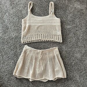 Free People Cream Crochet Skirt Set